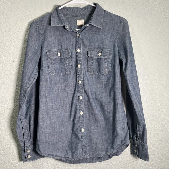 J. Crew The Perfect Shirt Women XS Blue Chambray Button Up Denim Preppy Western - Picture 1 of 9